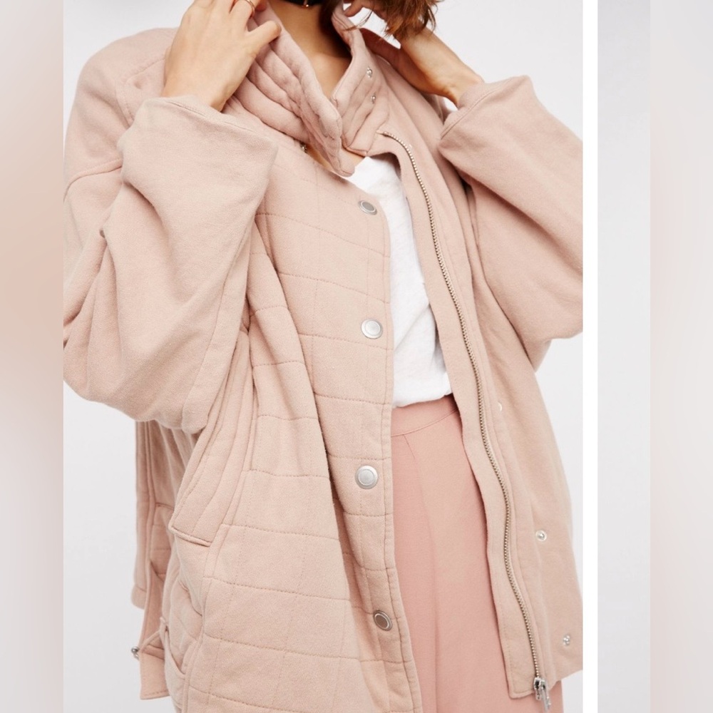 Free People Oversized Knit Quilted Jacket  size XS/S ballet pink